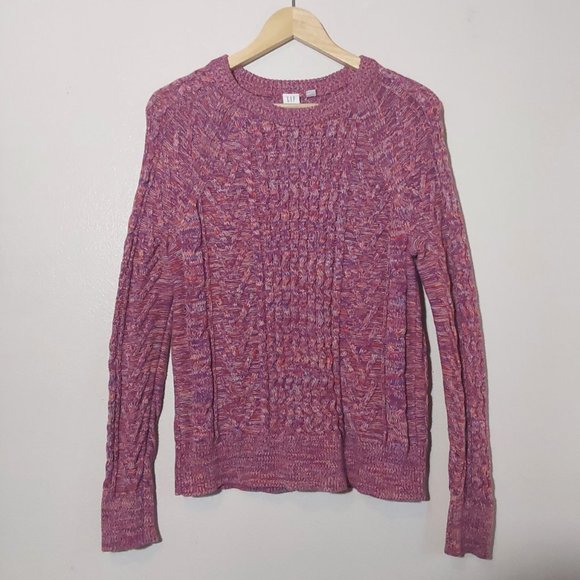 Gap Cable Crewneck Pink/Purple 100% Cotton Fisherman Sweater - M - Great Cond - Picture 3 of 8